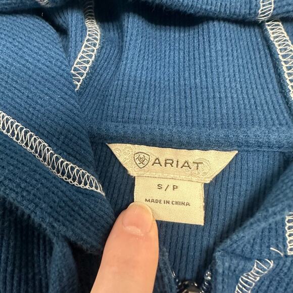 Ariat Floral Flower Stitch White Contrast Blue Womens S Full Zip Rib Knit Hoodie - Picture 5 of 11